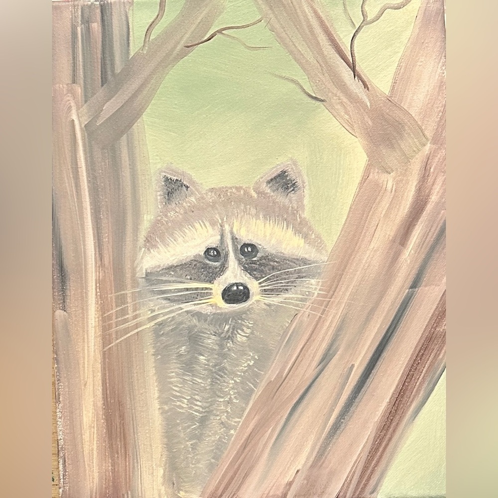 Neutral Gray and Brown Raccoon Wall Painting by